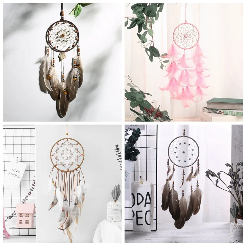 

Creative Retro Hollow Wind Chimes Dream Catcher Handmade Tree of Life Dream Catchers with Feathers Wall Hanging Home Decor