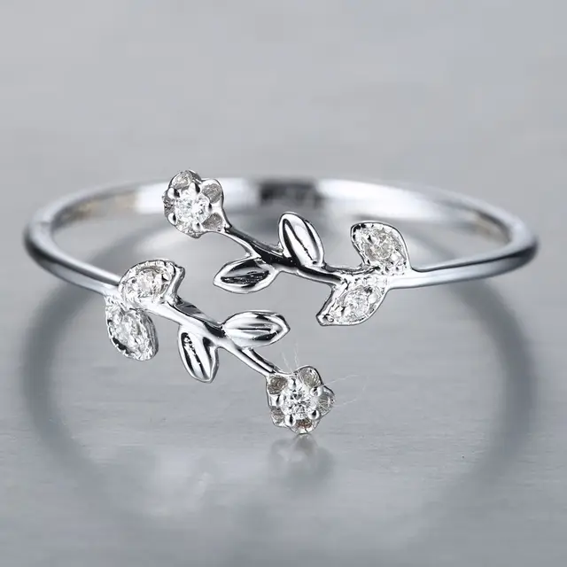 Sweet Solid 10k White Gold Women Diamonds Engagement Ring Flower Sweet Solid 10k White Gold Women Diamonds Engagement Ring Flower Leaf Wedding Band Anniversary Valentine S