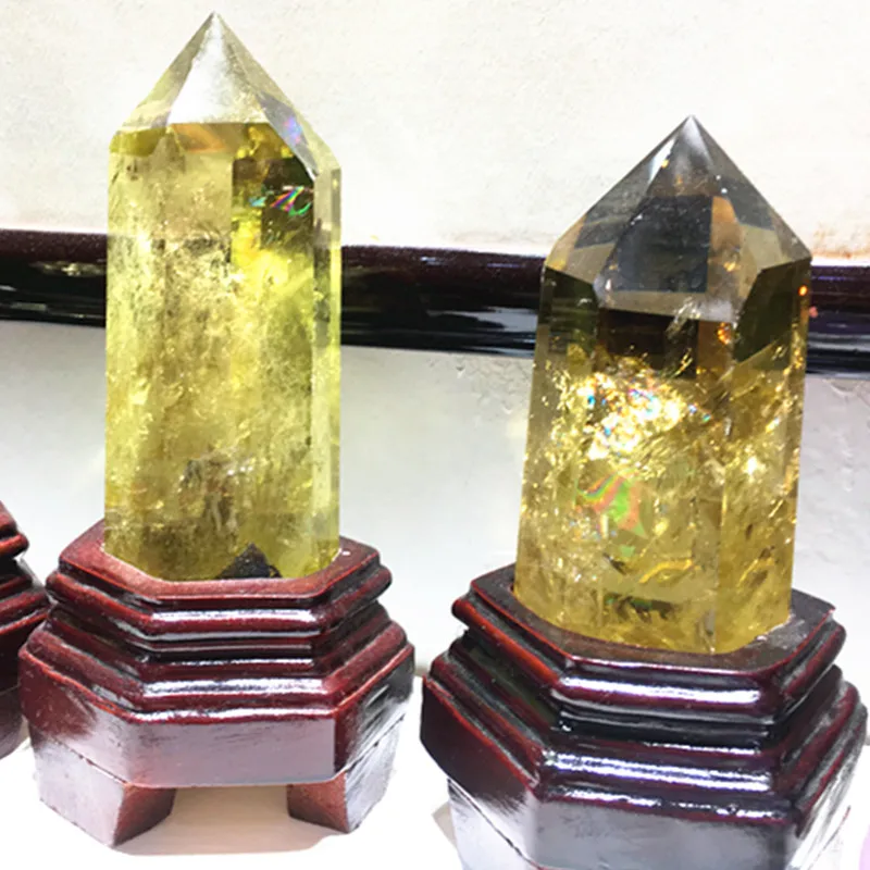 

100 mm natural yellow wand crystal point aura healing natural stone and mineral feng shui 1pcs