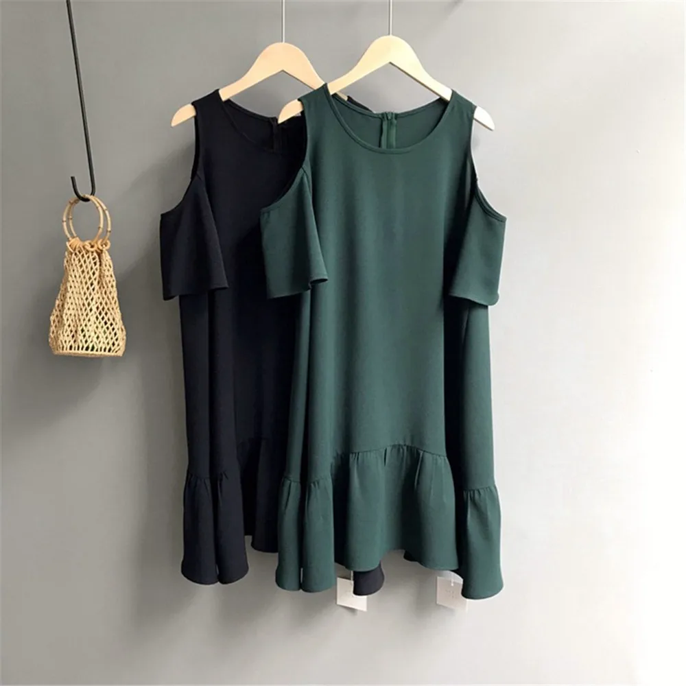 High quality Big Hem Black Summer Dress 2018 Hollow Out Shoulder Casual Dresses For Women Vacation Dress Vestidos All Match 1296 (4)