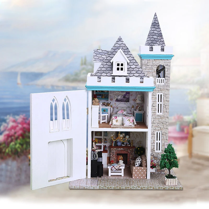 Doll House Furniture Building Kits DIY Wood miniature with LED Furniture Doll house room Birthday Gift