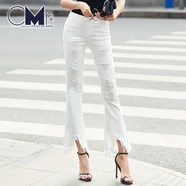 white ripped flare jeans