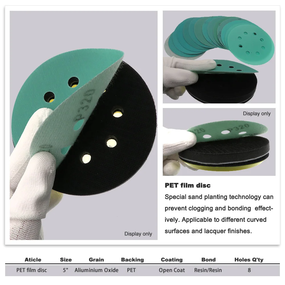 20 шт 5 дюймов 125 мм 8 отверстий наждачная бумага 60 до 2000 крупы крюк и петля зеленая пленка шлифовальный диск