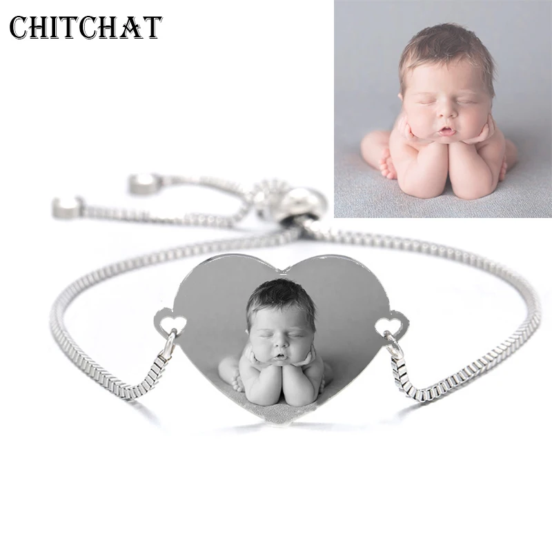 Customized Bracelets Engrave Photo Name Date Bracelet Stainless Steel Engrave Adjustable Bangles For Women ID Tag Memory Gift stainless steel engrave name bangles cuban chain necklace jewelry sets custom name date watch chain removable pendant necklac