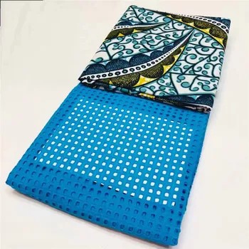 

Latest Ankara Fabric African Real Wax Print 3yard With Guipure Lace Fabric 2yard High Quality Nigeria Wax Print Cord Lace Fabric