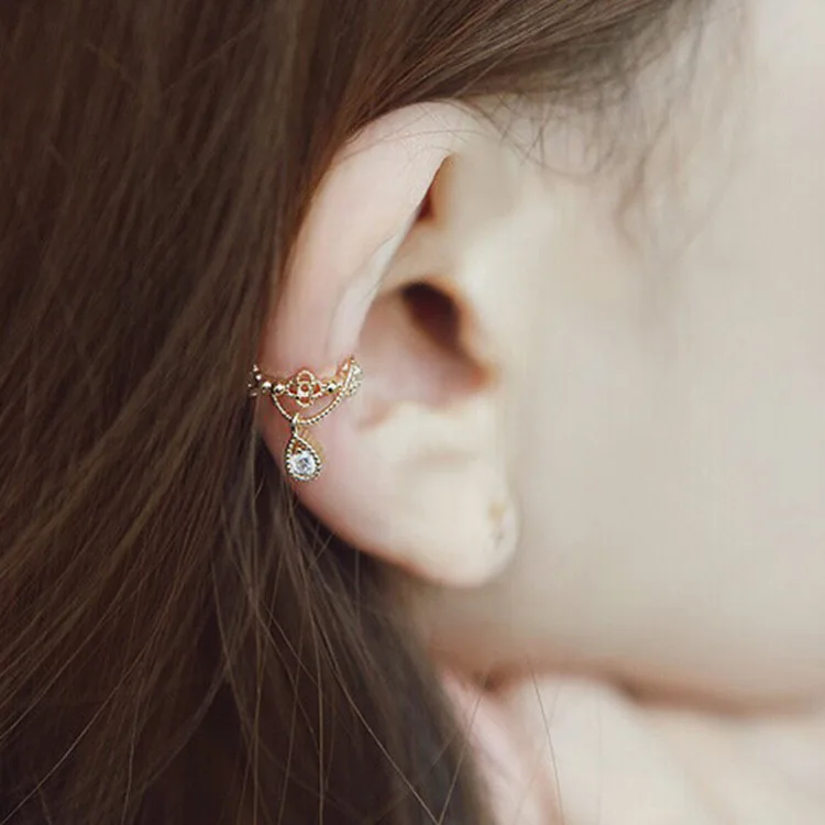 

1PC Women's Fashion Cz Crystal Gold Silver Flower U Shape Ear Cuff Clip-on No Piercing Earring wrap clip for women