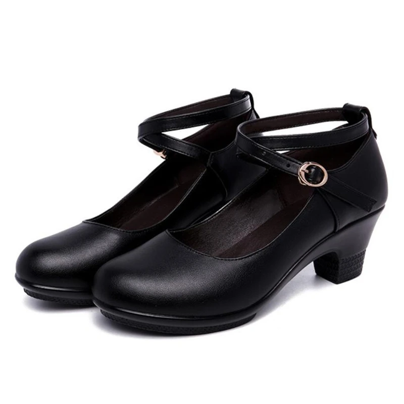 

Red Black Block Heels Shoes Medium Heel 6CM Women Dance Shoes For Ladies Work Split Leather Shoes Women's Pumps Platform Shoes