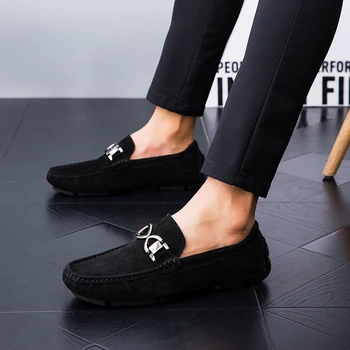 

Mens Loafers Leather Casual Suede Men Loafer Slip On Shoes Man Gommino Driving Shoes Moccasins Male Flats Big Size 38-45 Black
