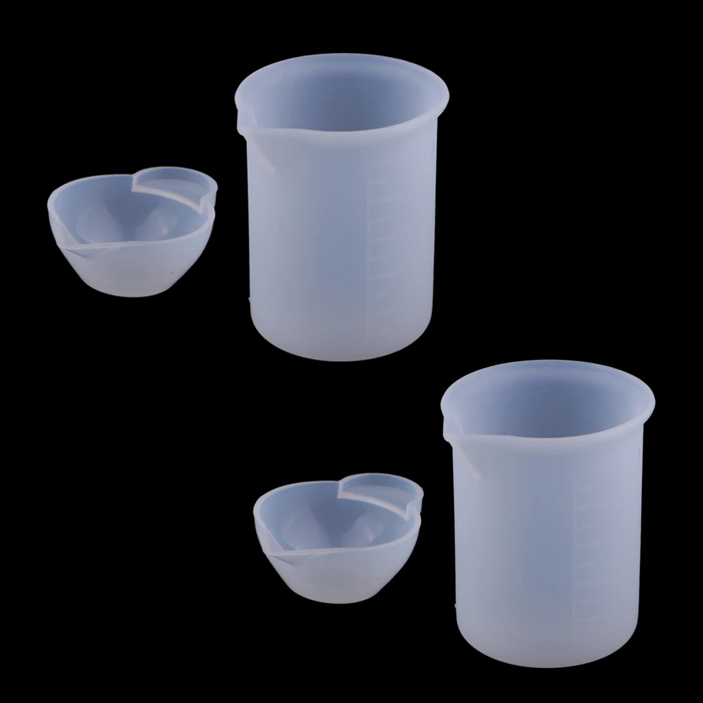 4 Pieces Measuring Cup Glue Mixing Cup Silicone Mold DIY Jewelry Scale Resin Glue Tools