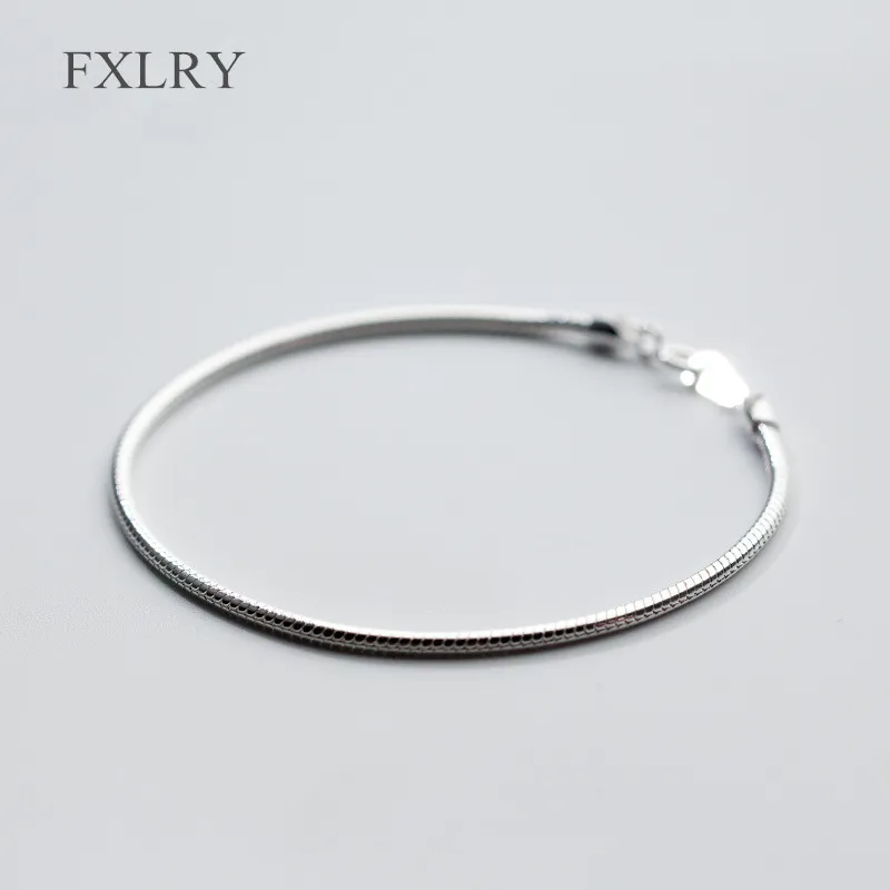 

FXLRY Hot Selling Fine Jewelry S925 Sterling Silver Simple SnakeBone Chain Bracelets For Fashion Women
