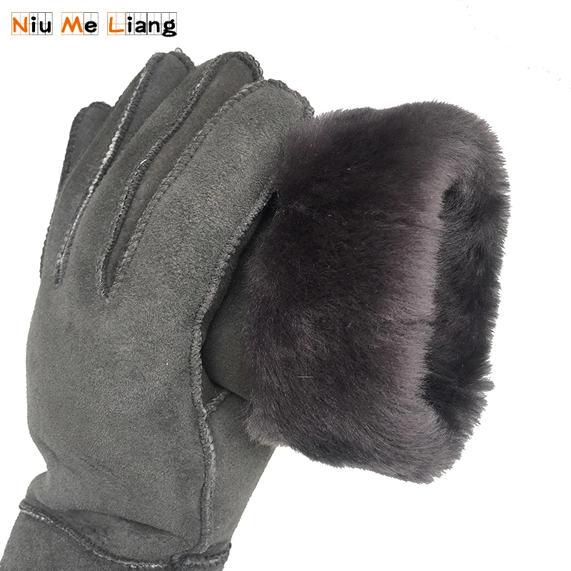 Winter Gloves Women Real pure sheepskin Sheepskin cashmere Fur Warm Gloves Ladies Full Finger Genuine Leather mitten gloves N15