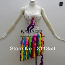 KAKA-L130415, Для женщин Одежда для латинского танца для девочек Сальса женское Несимметричное платье Танго, Самба Румба Чача платье для танцев, платье для латино-американских танцев
