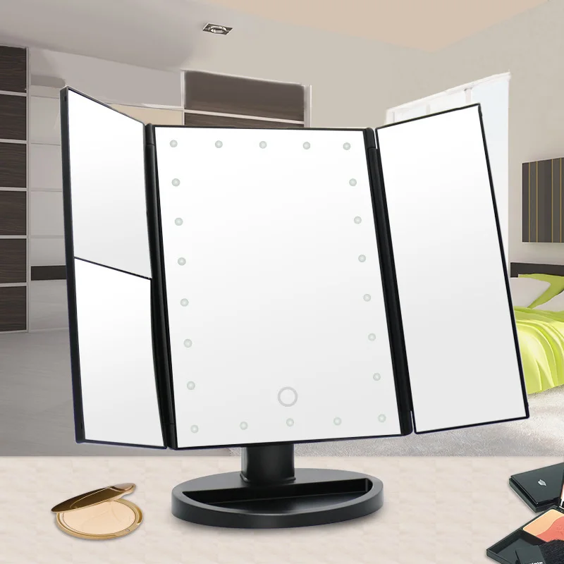 

22 LED Touch Screen Makeup Mirror 1X 2X 3X Magnifying Mirrors 4 in 1 Tri-Folded Desktop Mirror Lights Health Beauty Tool