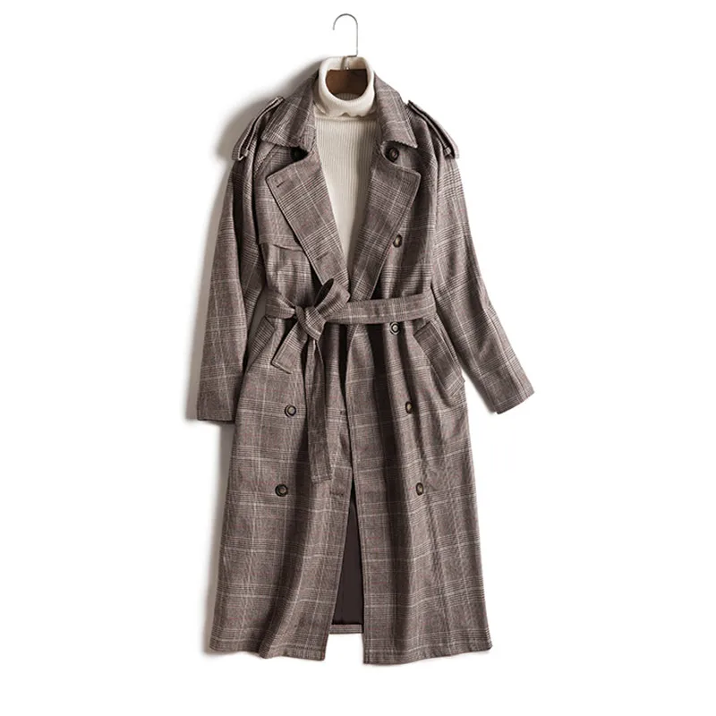 

2018 Autumn New Loose Windbreaker Suit Collar Female Long Trench Coat Houndstooth Retro British Style Overcoat S116
