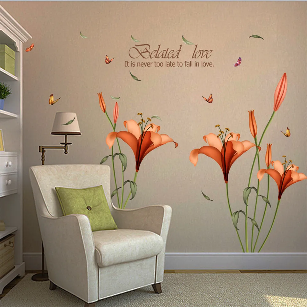 Креативные ПВХ наклейки на стену Цветочные Переводные картинки с бабочками для гостиной спальни ТВ обои большие съемные DIY художественные украшения дома
