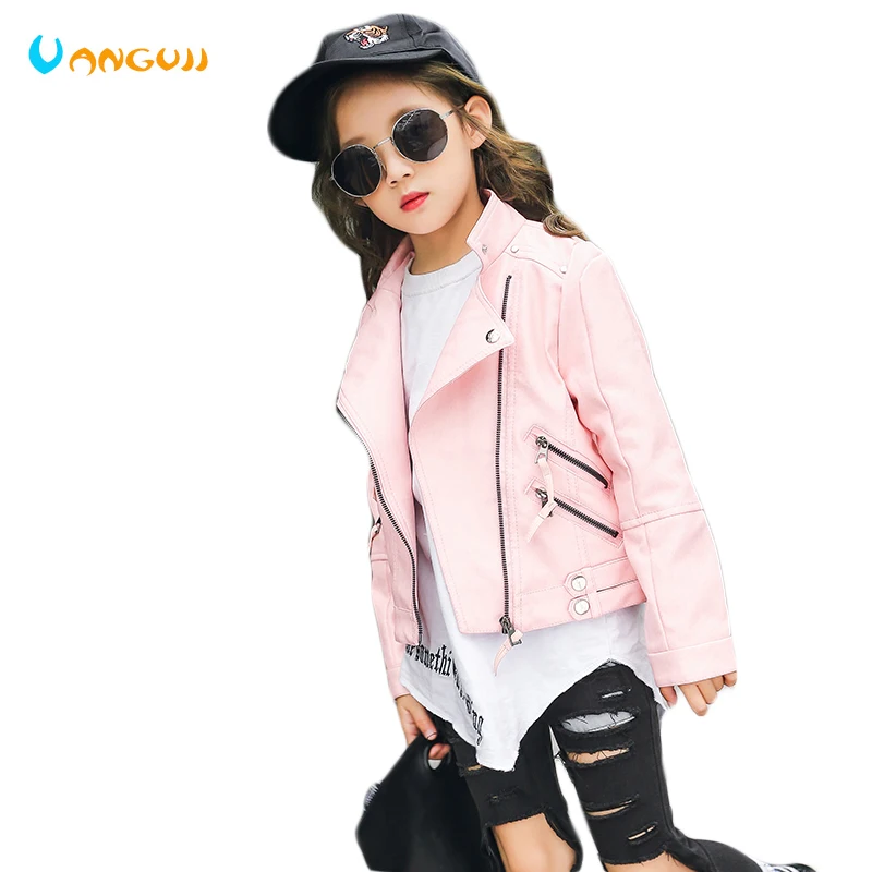 Prix 2018 automne bébé pu veste filles rivet fermeture éclair fraîche veste En Cuir vêtements 5 11 ans Coréenne veste en cuir tous les