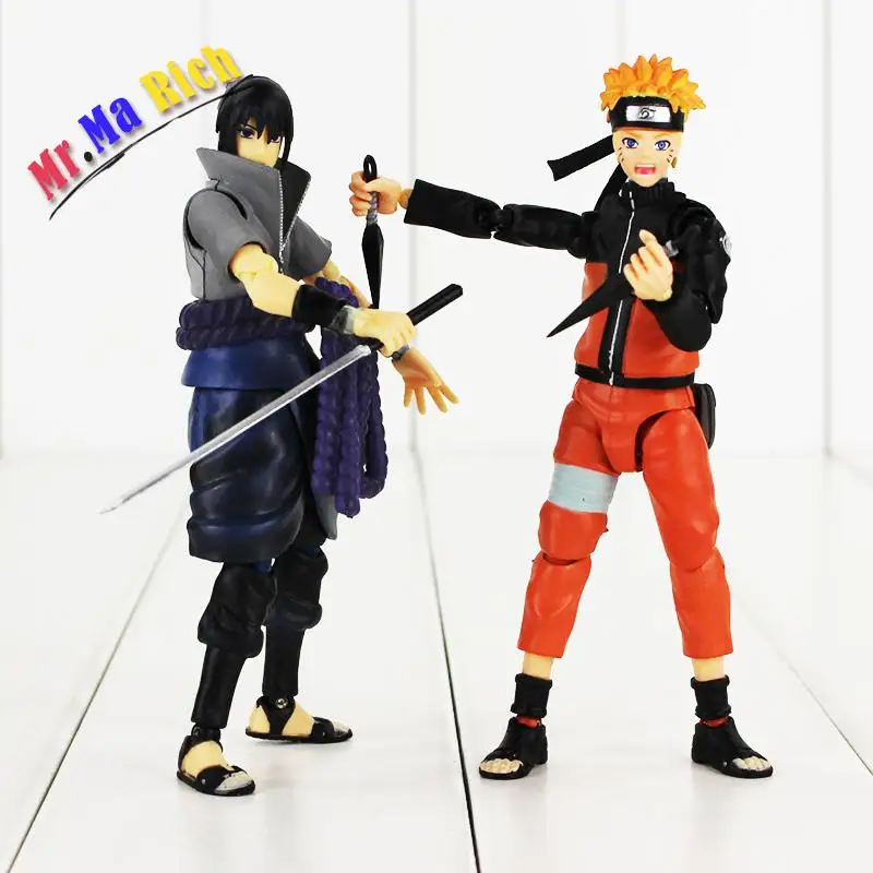 14 см аниме Наруто Shippuden Figuart Giocattolo Uzumaki Uchiha Саске фигурка Con La Spada Shuriken Arma Modello
