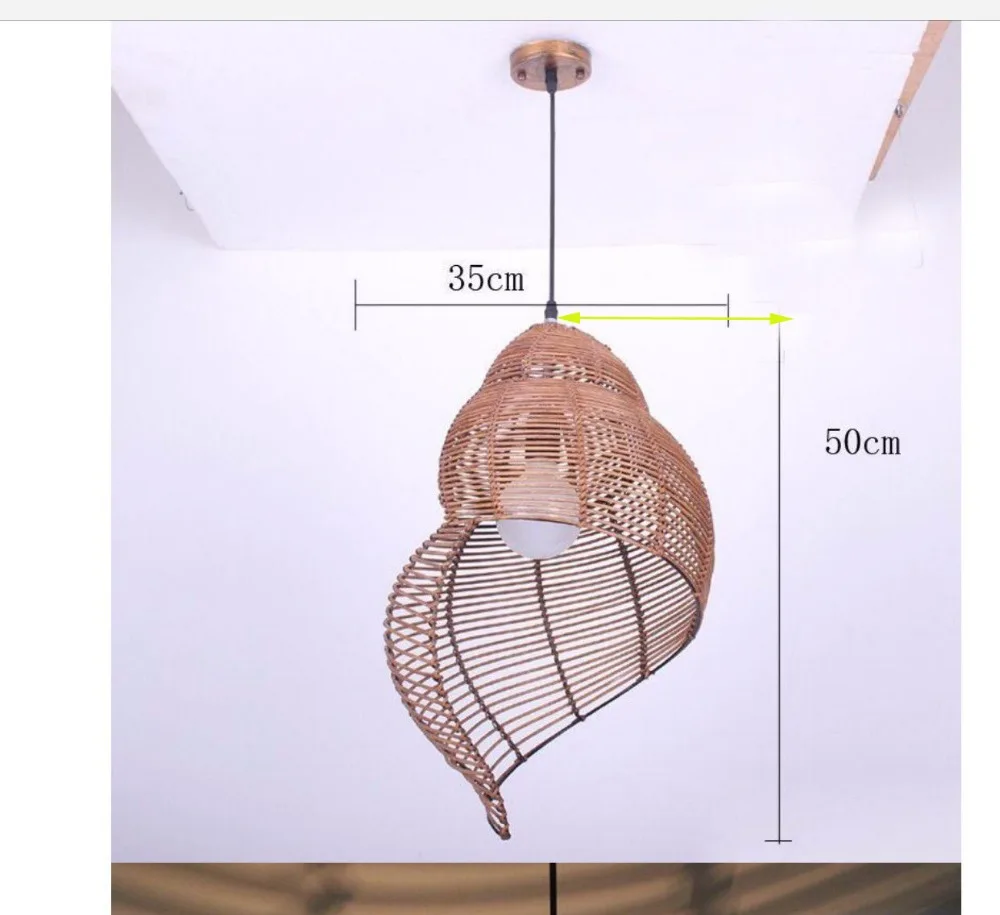 Юго-Восточная Азия пасторальный стиль ротанга искусство Droplight, ручной вязаный Конч/кулон улитка свет ресторан отель кофе подвесной светильник