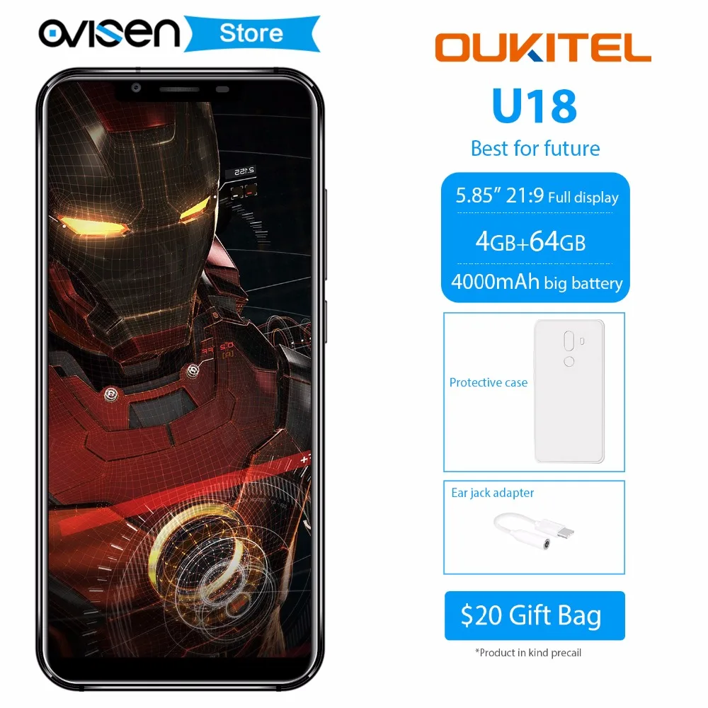 

Oukitel U18 5.85'' 21:9 Screen Smartphone Android 7.0 MTK6750T Octa Core 4GB RAM 64GB ROM 16MP 4000mAh Fingerprint Mobile Phone