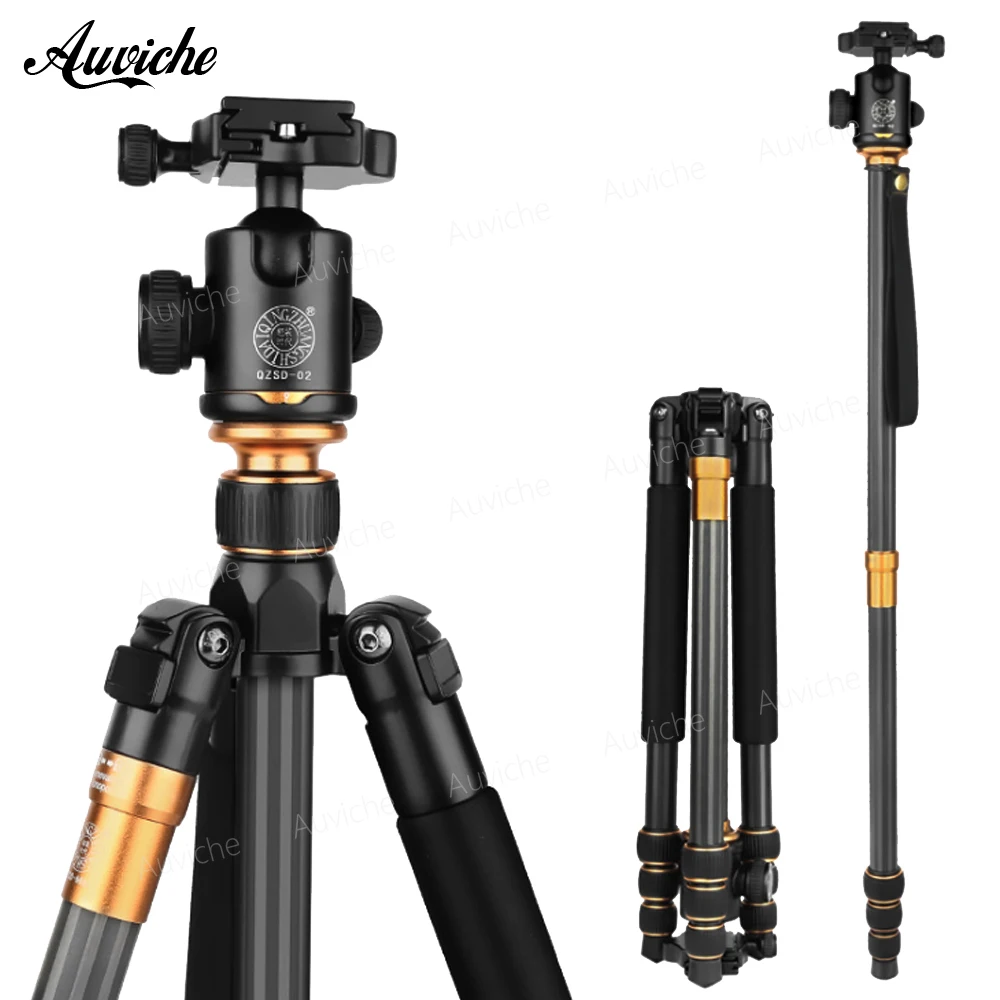 QZSD Q999C Collapsible Portable Carbon Fiber Tripod &Monopod with Ball head For Digital camera qzsd q668 portable camera tripod with ball head