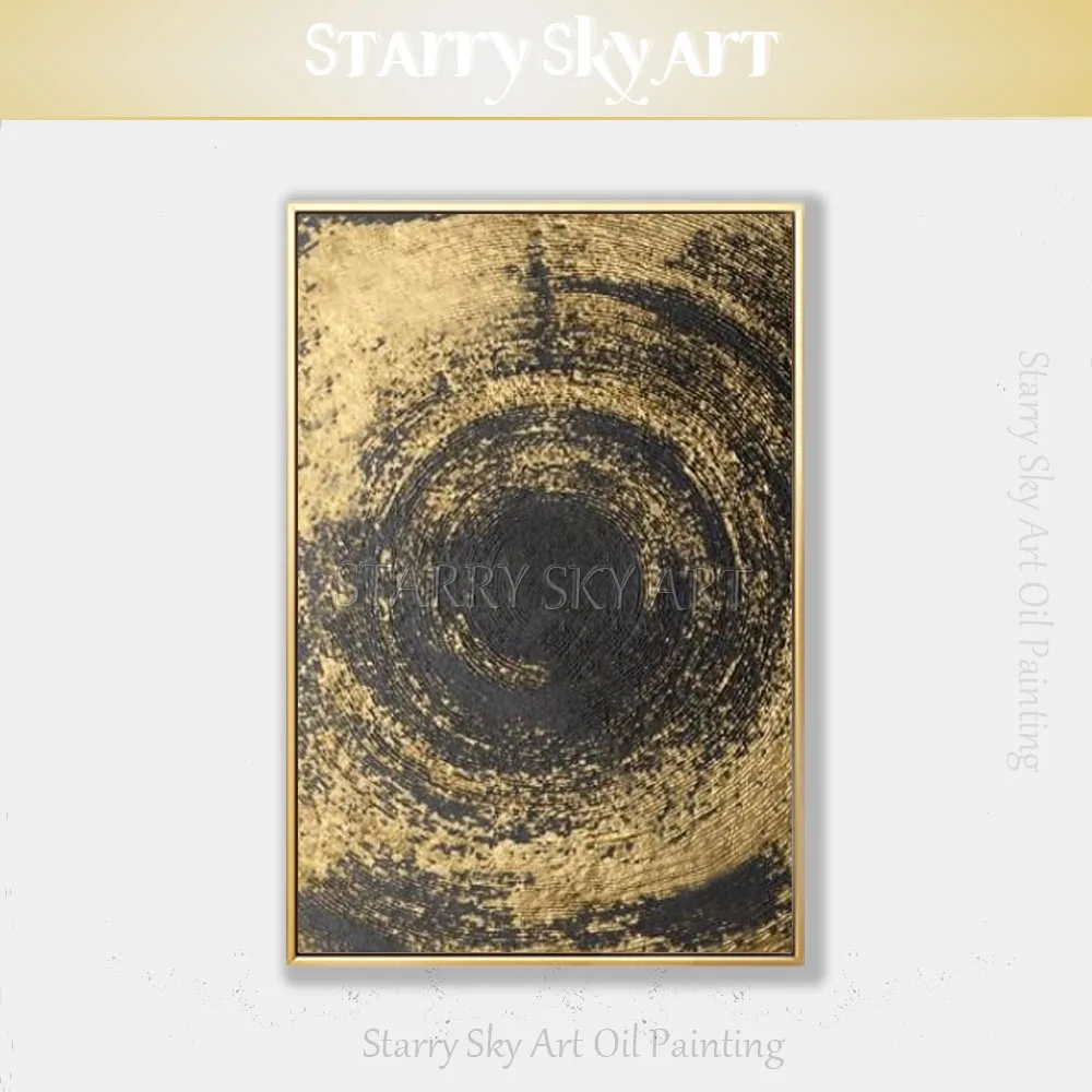 

New Arrivals Artist Hand-painted High Quality Abstract Oil Painting on Canvas Gold and Black Thick Textured Knife Oil Painting