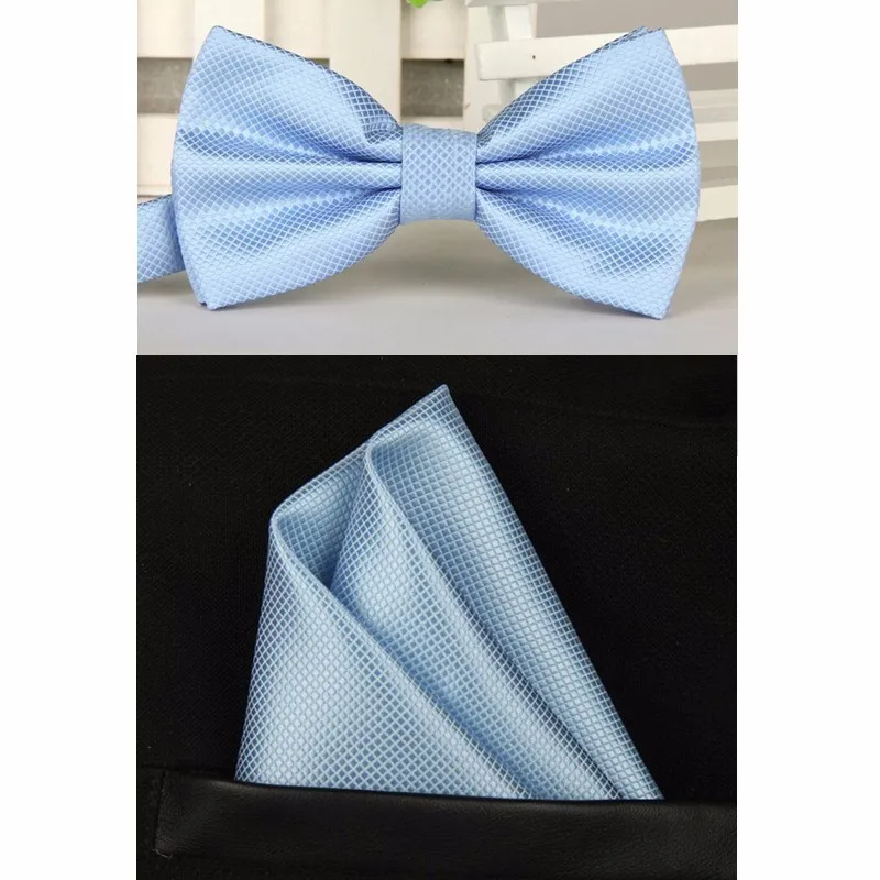 Lake Blue SHENNAIWEI Шелковый однотонный деловой галстук-бабочка для мужчин, винтажный фиолетовый, черный, желтый, серебристый Свадебный галстук-бабочка, карманный квадратный платок, набор, lote - Цвет: Lake Blue