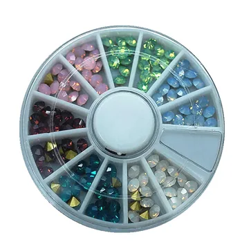

Japanese nail art fashion 1 wheel of 6 colors mixture opal color pointy back nail art glass rhinestone glitter crystal 120pcs