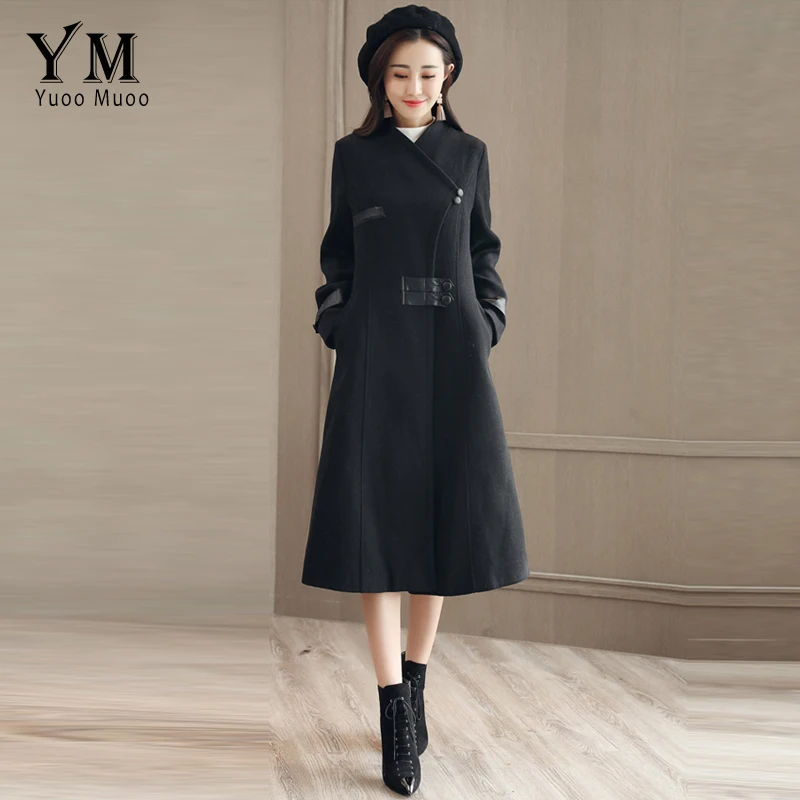 YuooMuoo дизайнерское однобортное пальто для женщин с длинным рукавом и отложным воротником шерстяная куртка верхняя одежда шерстяные рабочие пальто casaco