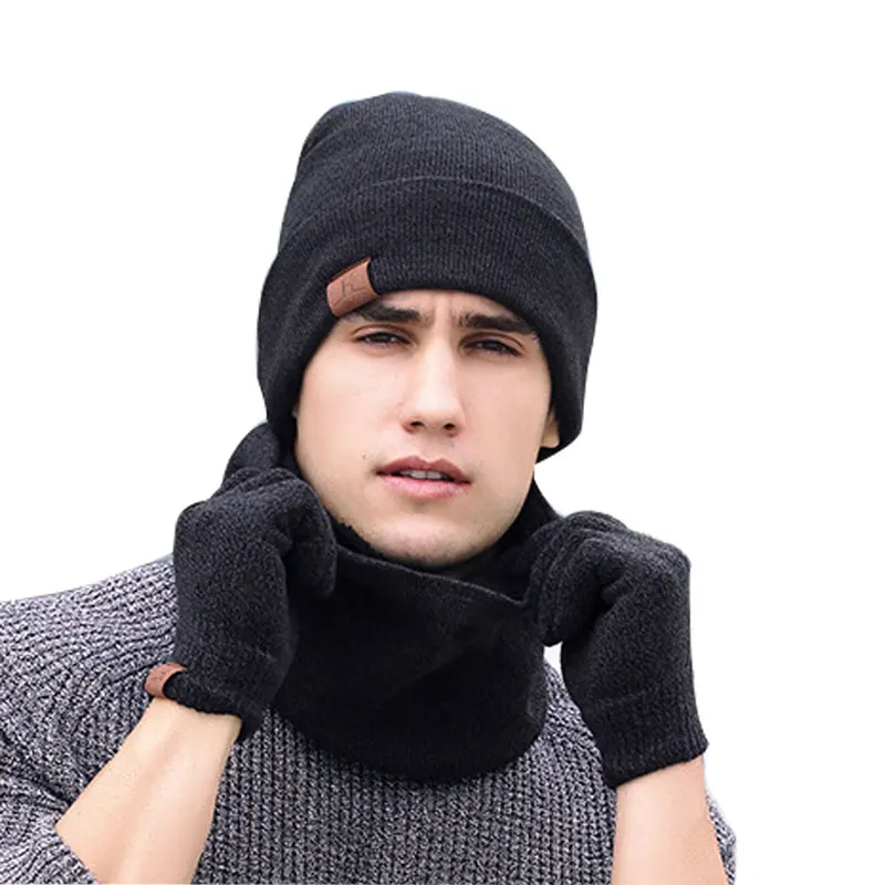Шарф перчатки шапка набор женский мужской зимний шарф шапка набор зимняя шапка шарф и перчатки набор Смарт сенсорный экран текстовые перчатки набор - Цвет: dark grey