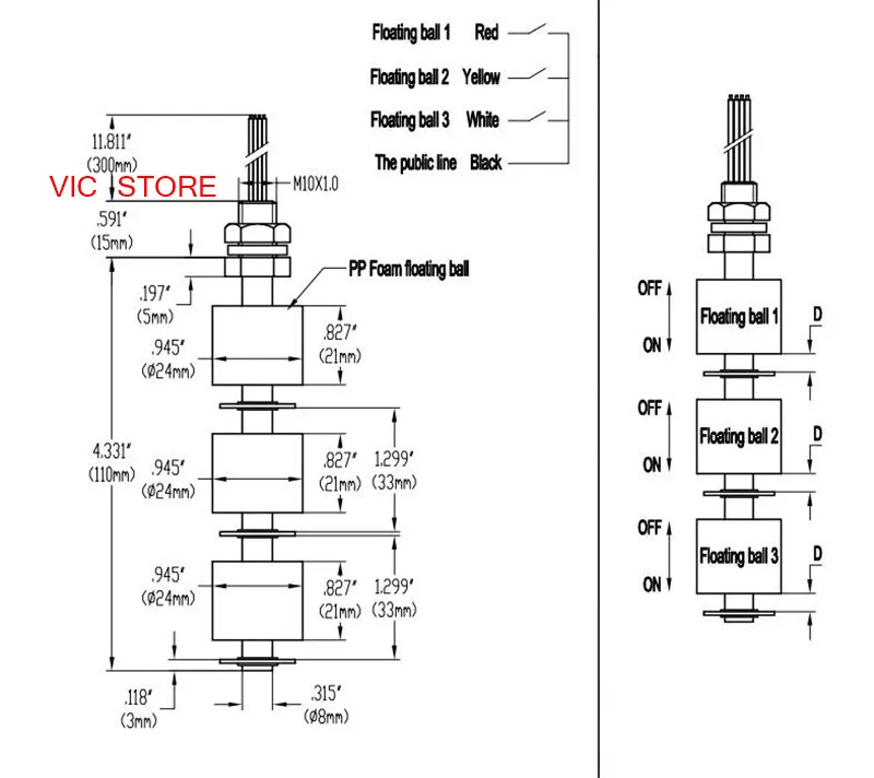 10 шт. VC10110-3P пластик три точки проводной датчик уровня воды