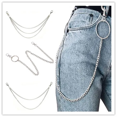 Rock Punk Keychain 1Layer/2Layer/3Layer Hook Trousers Pant Waist Link Belt Chain Metal Wallet Silver Chain Fashion Men Jewelry