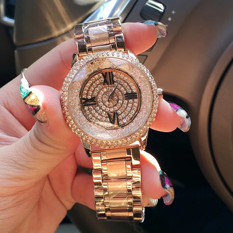 

Luxury Women Fashion Watches Rome Namerals Ladies Rose Gold Quartz Watch Crystal Rhinostone Dial Wristwatches Relogio Feminino
