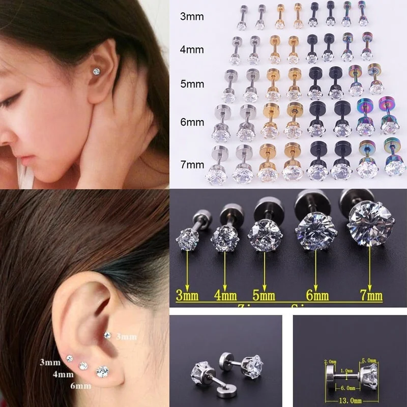 

Sellsets Steel Barbell Zircon Cartilage Helix Tragus Lip Earring Piercing 3/4/5/6/7mm Titanium Anodized Fake Ear Plugs Jewelry