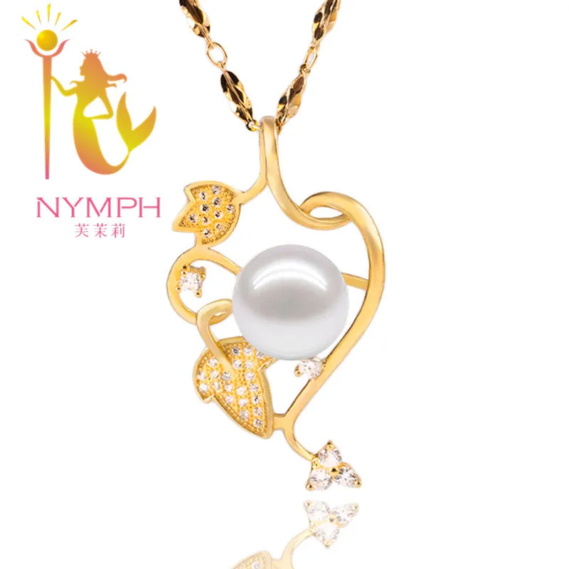 

2014 hot sale leaf pendant NYMPH brand 10-11 mm real Cultured pearl with 925 sterling silver Lovely gift for women[D002
