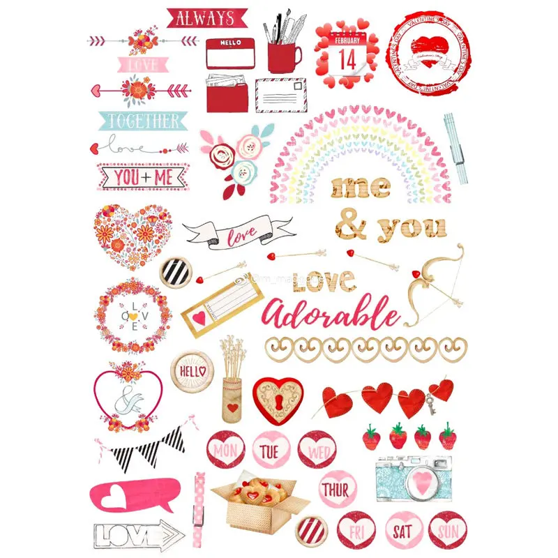 

2 PCS Pink Love You Words Heart DIY Decor Scrapbook Bullet Journal Stationery Stickers Planner Post It Patchwork Craft Supplies
