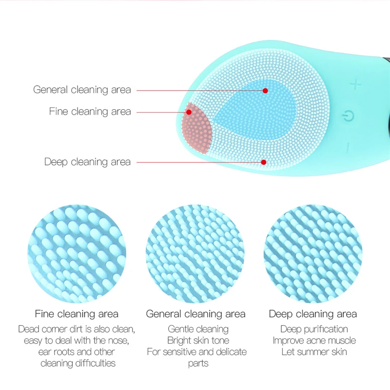 Электрический силиконовый массажер для кожи, щетка для чистки лица, водонепроницаемая машина для мытья лица, очиститель для лица, средство для удаления пор и черных точек