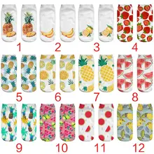 Унисекс летние Тропические Платья ананас арбуз фрукты с низким вырезом короткие носки-башмачки 3D цифровая печать и отделкой в рубчик Смешные чулочно-носочные 12 видов стилей