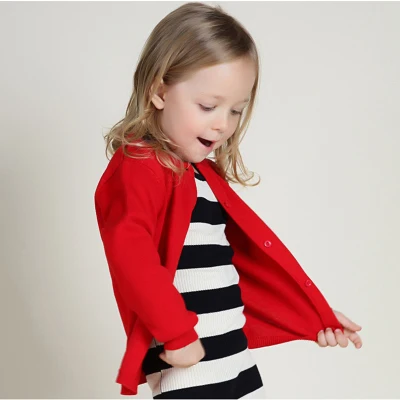 Детский свитер, кардиган, вязаные детские свитера, кардиган для маленьких девочек, хлопковая детская верхняя одежда с длинными рукавами, осенние свитера для девочек и мальчиков - Цвет: Красный