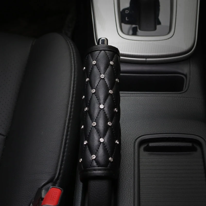 

Car Shifter Covers Car Handbrake Grips Cover Set Leather with Crystal Rhinestone Black Car Interior Accessories For Women Girls