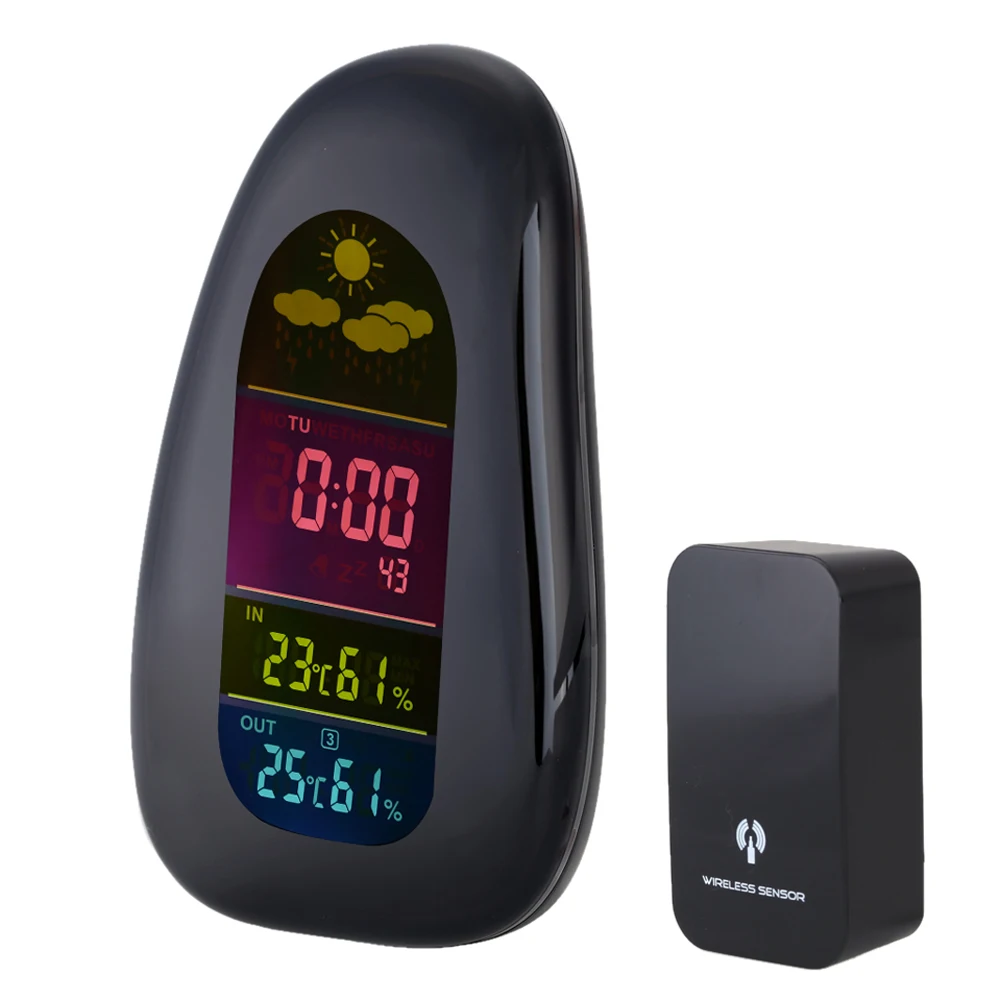 

Digital Wireless Weather Station In/Out Humidity Temperature Meter LED Alarm Clock Thermometer Hygrometer with Remote Sensor