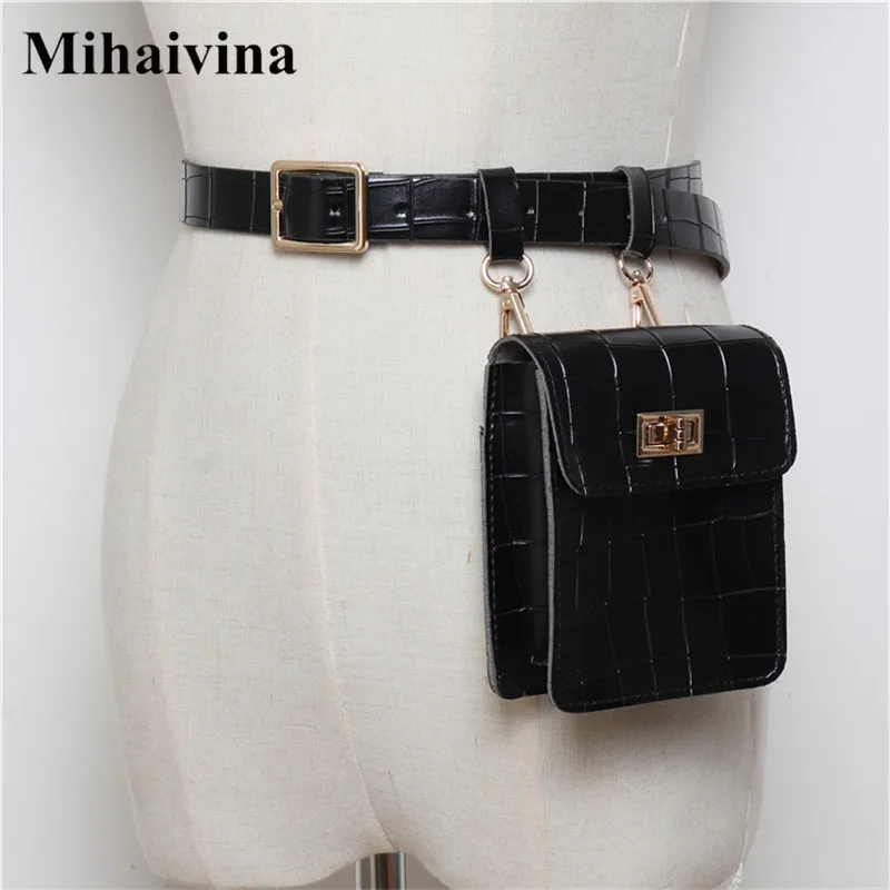 Mihaivina خمر جلد الخصر حقيبة التمساح حزمة مراوح للنساء الخصر حزمة الفاخرة حقيبة بحزام مصمم/أسود حزمة مراوح أكياس
