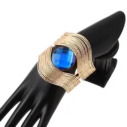 Новые модные женские туфли сплава Широкий браслет Макси открытие Круглый Синий Кристалл Камень Jewelry браслет Мода геометрический полый