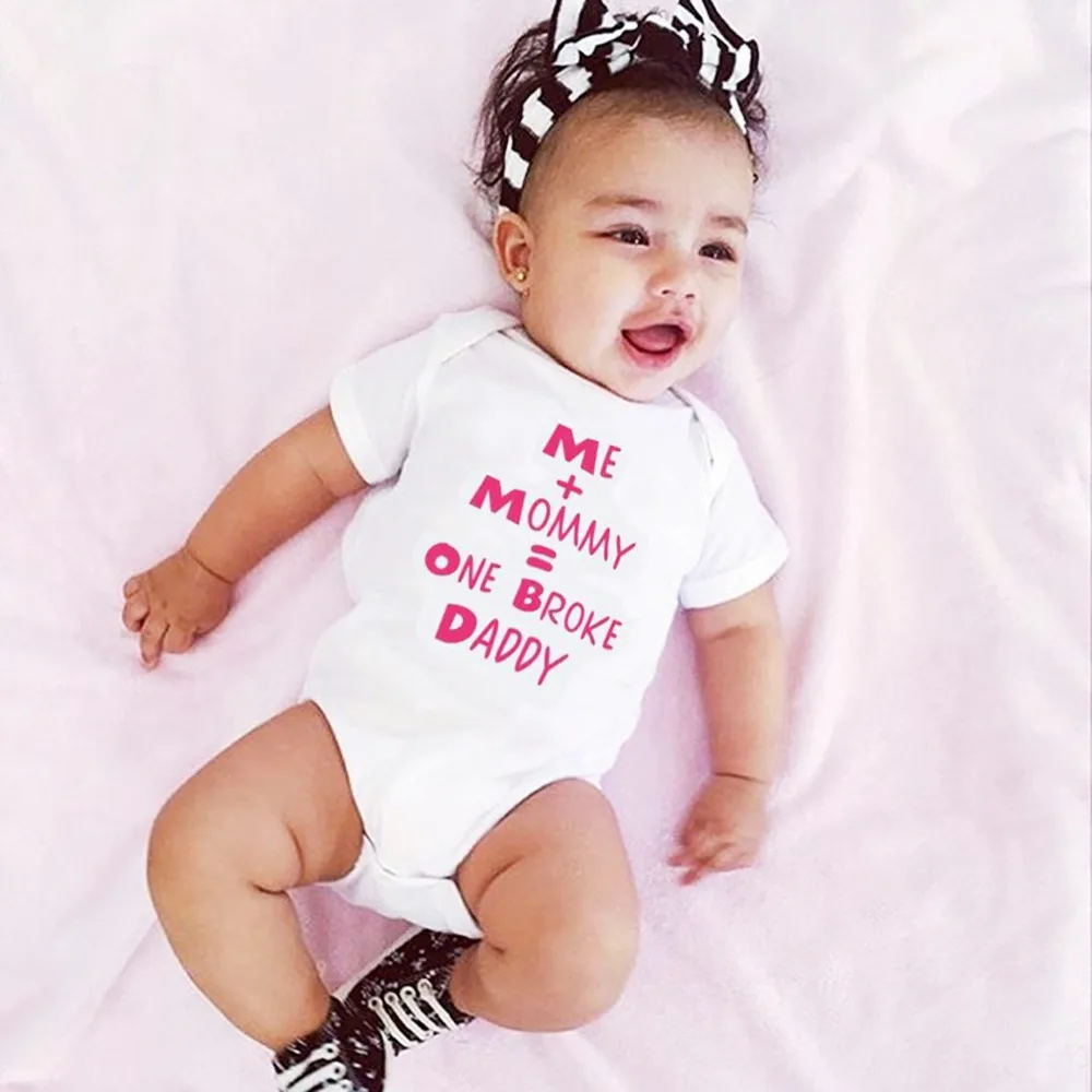 

Newborn Infant cute Baby Girl Short Sleeve Letter Romper Jumpsuit Outfits Clothes Newborn baby gifts ME+MOMMY=ONE BROKE DADDY