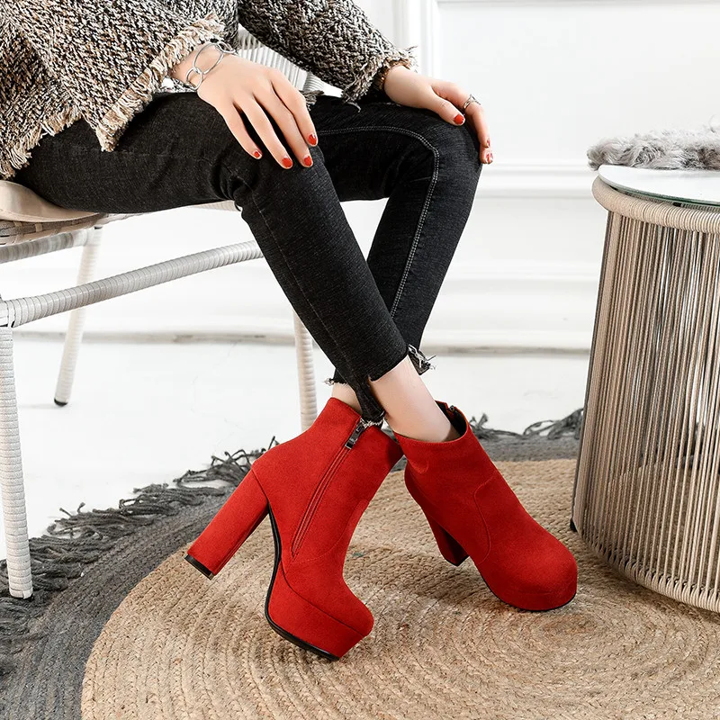 ASUMER/Модная зимняя обувь на платформе женские замшевые ботильоны с круглым носком женские ботинки на Высоком толстом каблуке для выпускного вечера размеры 34-43