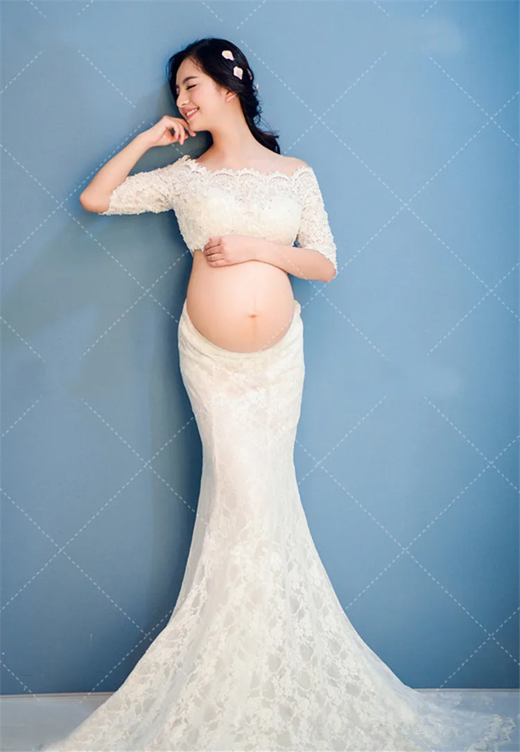 Белый платье для беременных фотография сексуальное кружевное платье для беременных Топ + юбка комплект из двух предметов для беременных