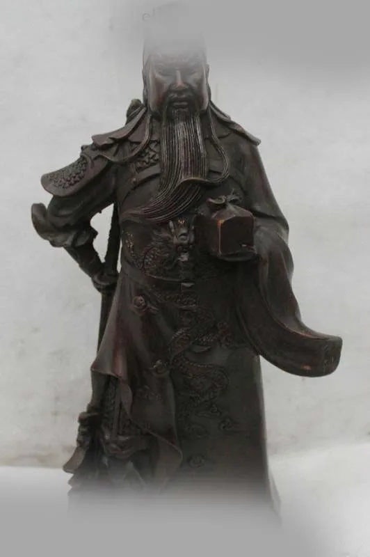 

12"Lucky Chinese Bronze Guan Gong Yu Dragon Warrior God Sword Seal Statue