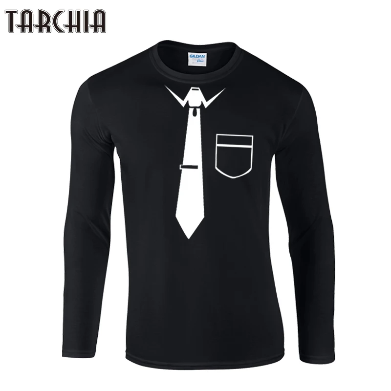 

TARCHIA 2018 tops tee fitness Long Sleeve Men o-neck tie fashion T-Shirt 100% Cotton Plus Size t shirt Funny Homme