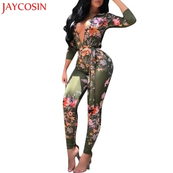 

Women Sexy Bodycon Long Sleeve Africa Print V-Neck Jumpsuit Y783