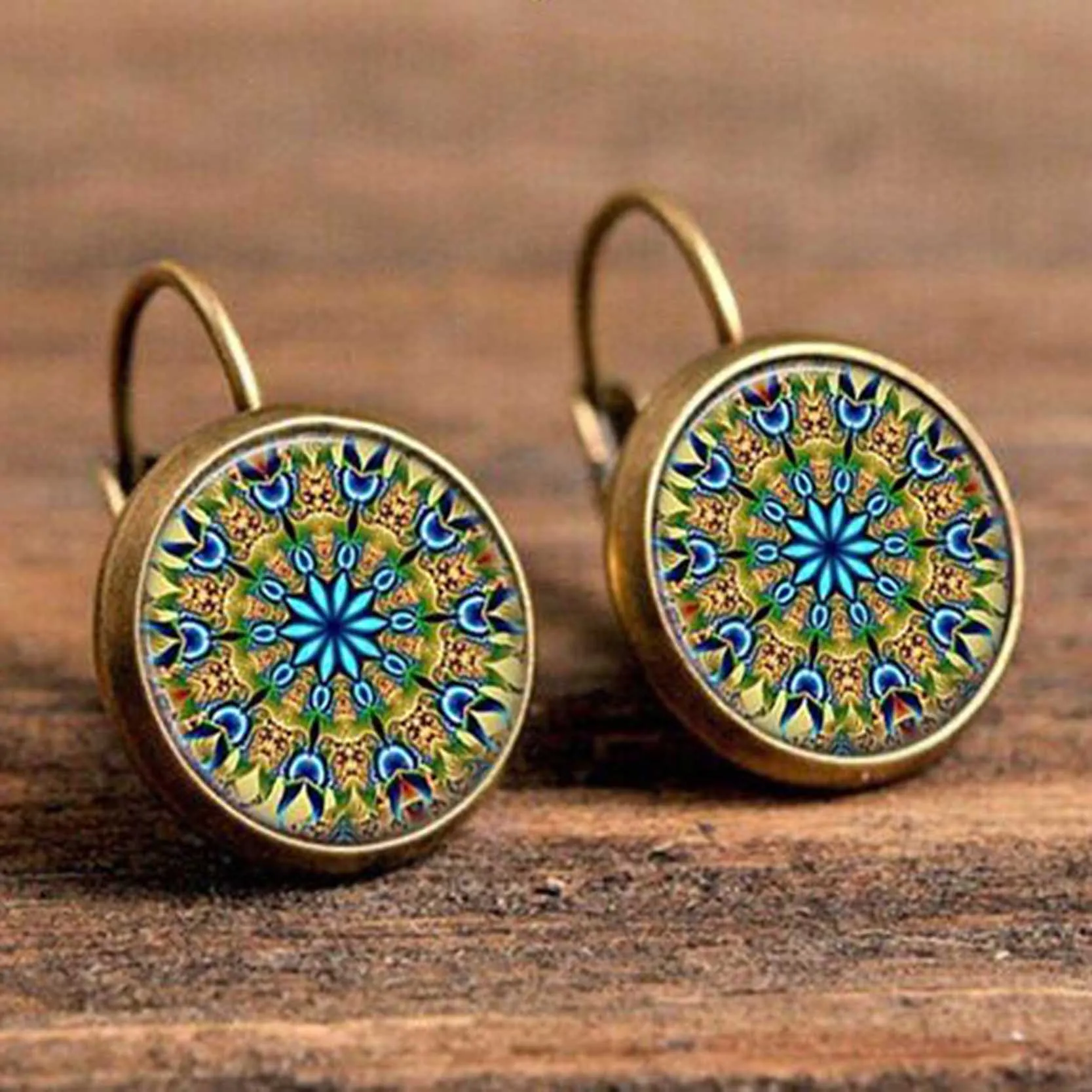 Fashion Charm Mandala Art Picture Earrings Henna Crystal Earrings Yoga Om Symbol Zen Buddhism Glass Earrings for Women Jewelry - Окраска металла: 1