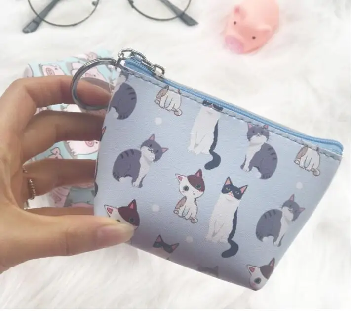 10 шт Kawaii мультфильм дети девочки мини портмоне кошелек женский маленький PU кожаный Кот Панда Свинья ключ держатели сумка на молнии кошельки стены